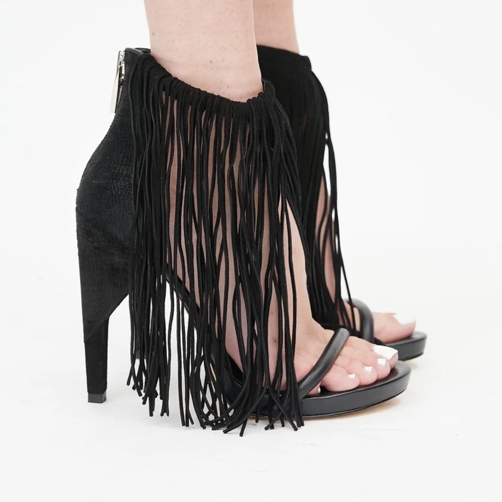 Alexander Wang Black Suede Fringe D'Orsay Heel - Picture 2 of 12